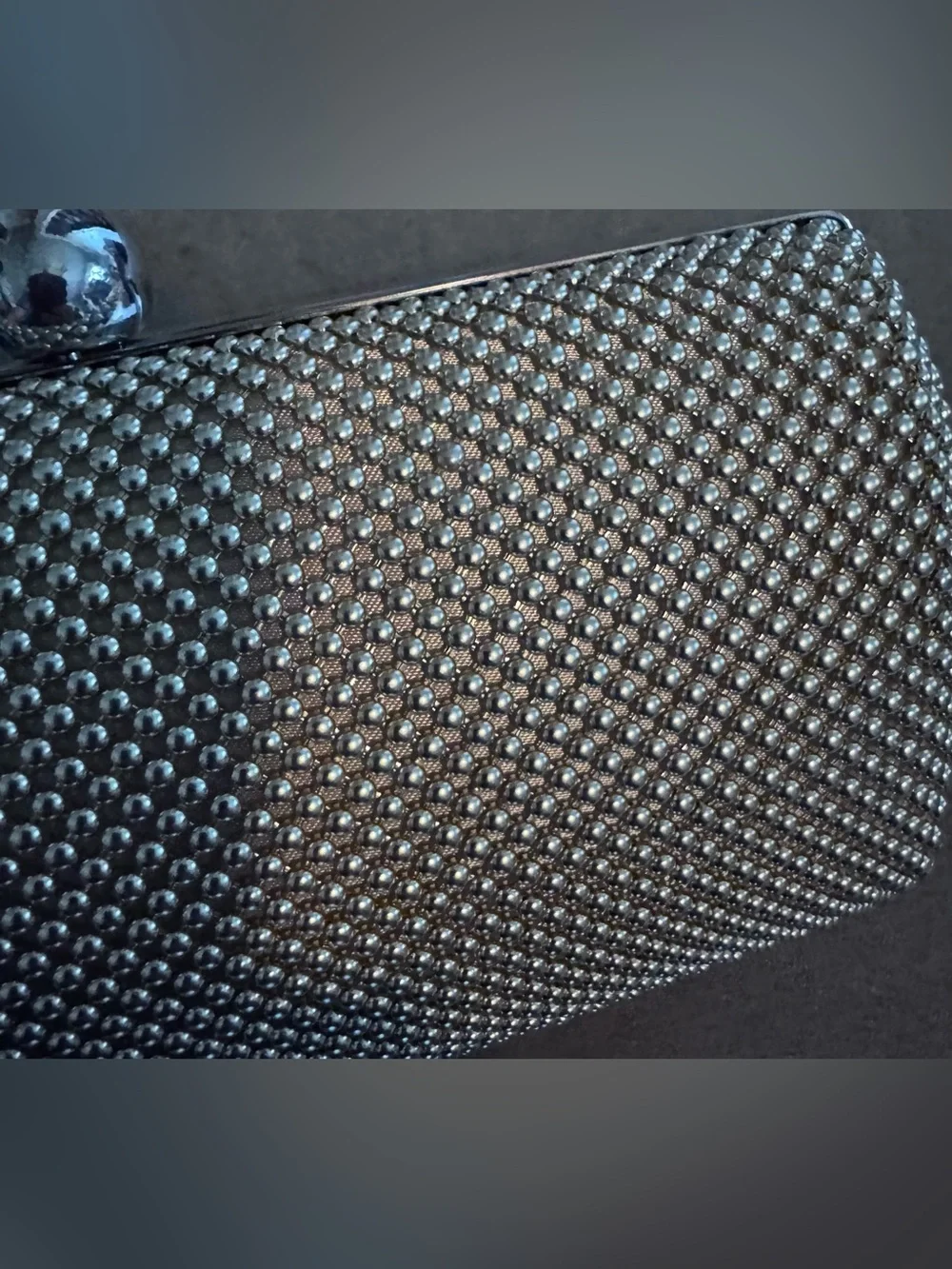 Jessica McClintock Silver Beaded Mesh Evening Clutch with  Chain Strap